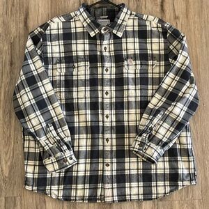 CARHARTT Men’s Long Sleeve Button Up Black/Beige Plaid Flannel Shirt. 2X.